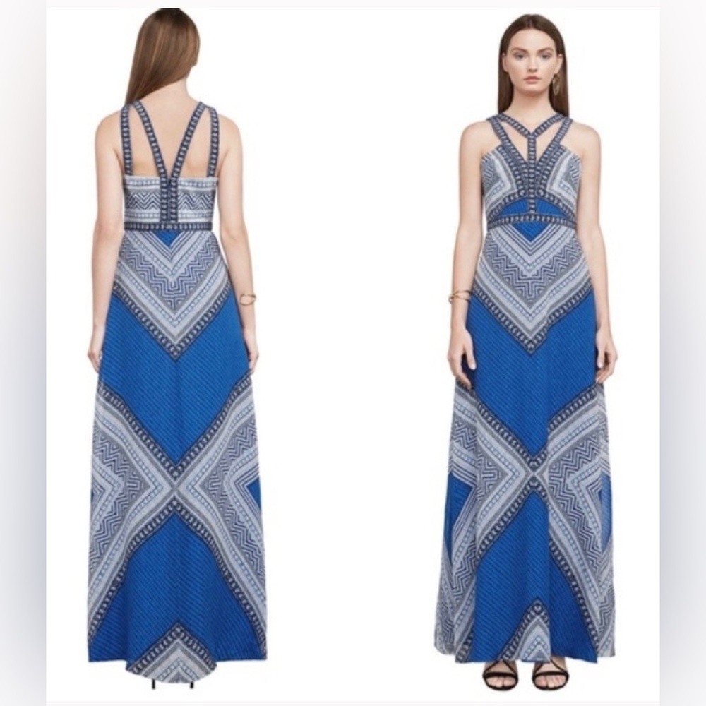BCBGMaxAzria Blue and Gray Patterned Maxi Dress - image 1